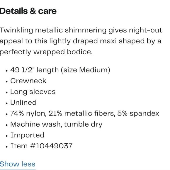 Draped Metallic Long Sleeve Maxi Dress - Picture 8 of 8